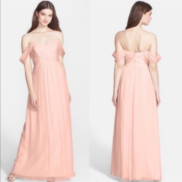 Amsale Silk-Chiffon Light Peach Gown - Picture 1 of 8